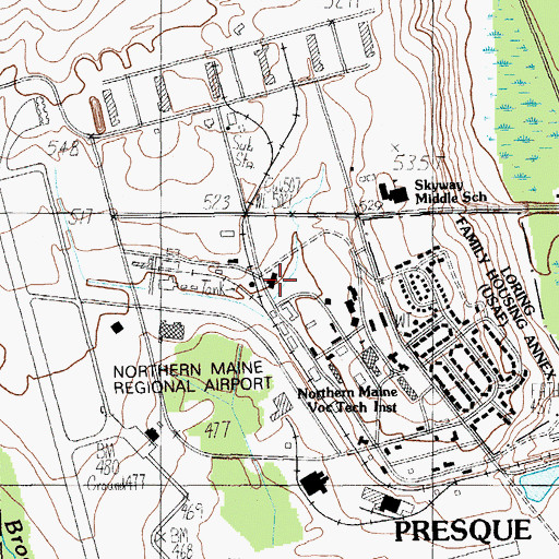 Topographic Map of Skyway Industrial Park, ME