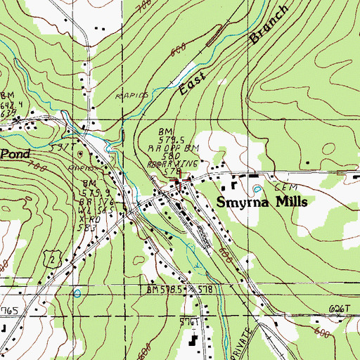 Topographic Map of Smyrna Mills United Methodist Church, ME