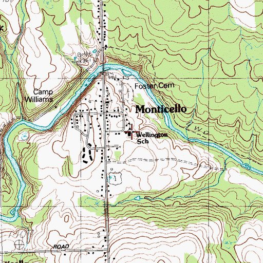 Topographic Map of Wellington School, ME