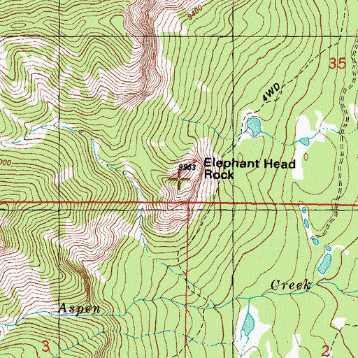 Topographic Map of Elephant Head Rock, CO