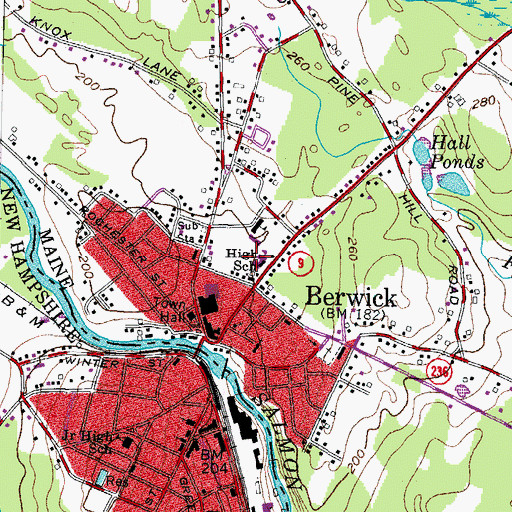 Topographic Map of Berwick Elementary School, ME