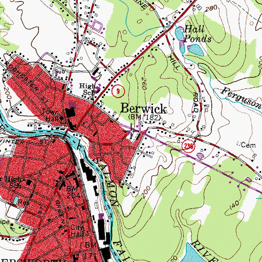 Topographic Map of Berwick Full Gospel Church, ME