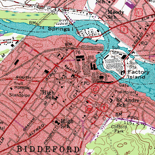 Topographic Map of Biddeford City Hall, ME
