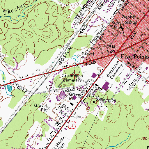 Topographic Map of Biddeford Shopping Center, ME