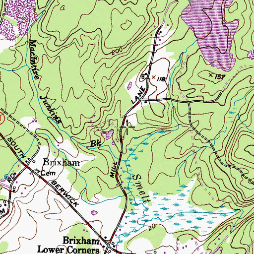 Topographic Map of Brixham Upper Corners, ME
