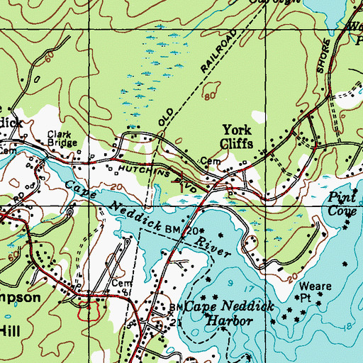 Topographic Map of Cape Neddick Park, ME
