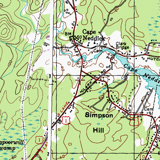 Topographic Map of Cape Neddic Post Office, ME