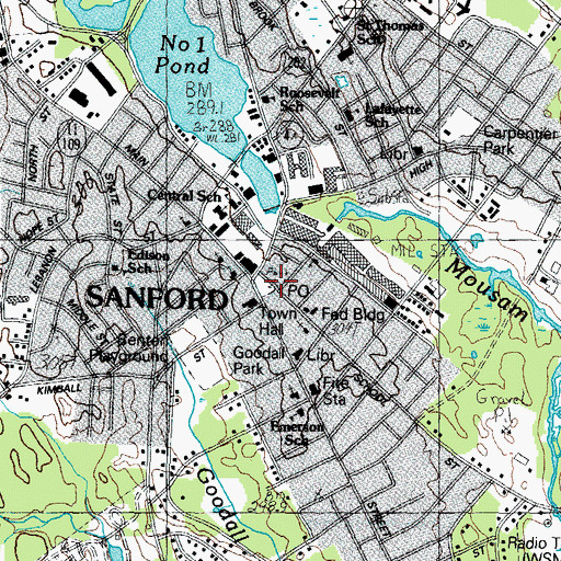 Topographic Map of Downtown Center Park, ME
