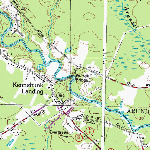 Topographic Map of Durrell Bridge, ME