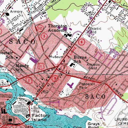 Topographic Map of Dyer Library, ME