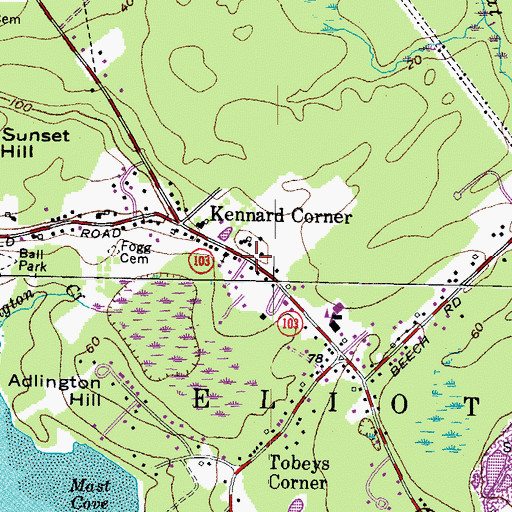 Topographic Map of Eliot Town Hall, ME