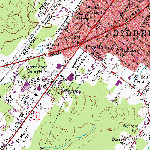 Topographic Map of Five Points Shopping Center, ME