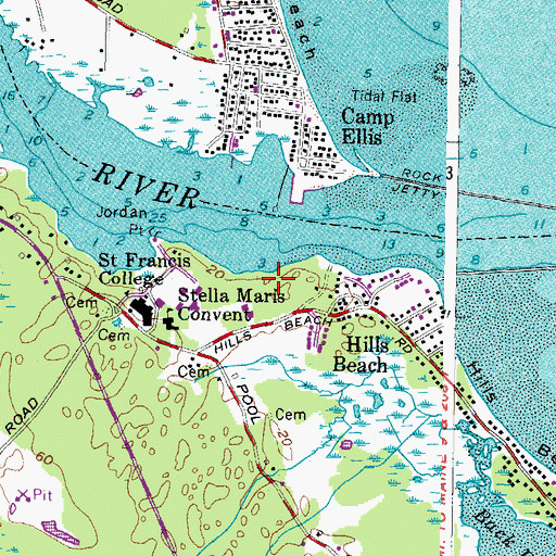 Topographic Map of Freddy Beach, ME