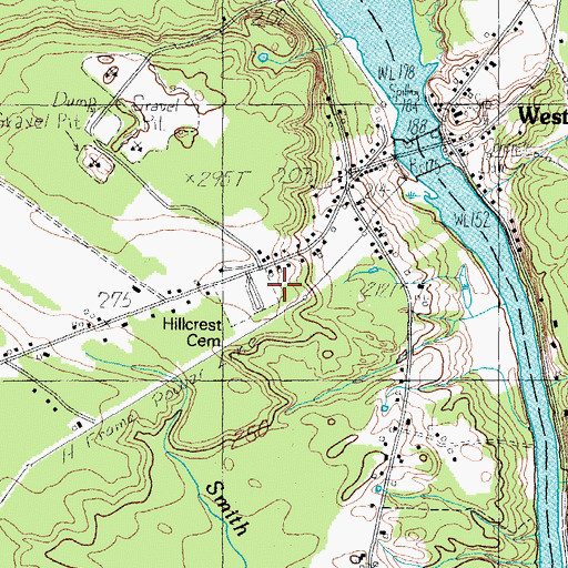 Topographic Map of Hillcrest Cemetery, ME