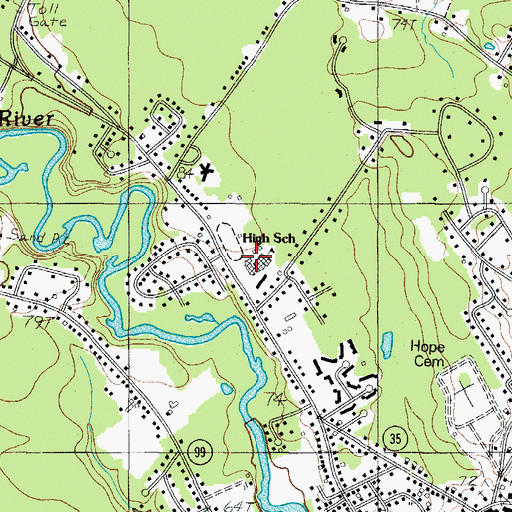 Topographic Map of Kennebunk High School, ME
