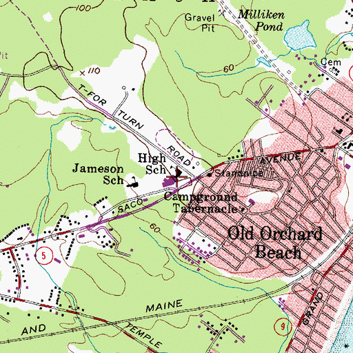 Topographic Map of Loranger Memorial School, ME