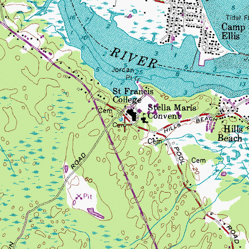 Topographic Map of Marcil Hall, ME