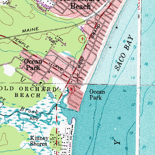 Topographic Map of Ocean Park Post Office, ME