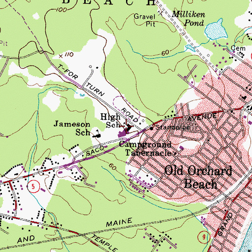 Topographic Map of Old Orchard Beach High School, ME