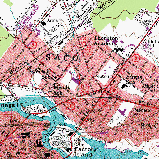 Topographic Map of Saco Valley Shopping Center, ME