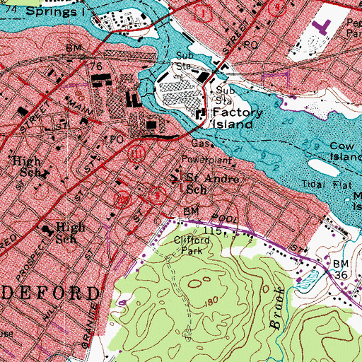 Topographic Map of Saint Andre Church, ME
