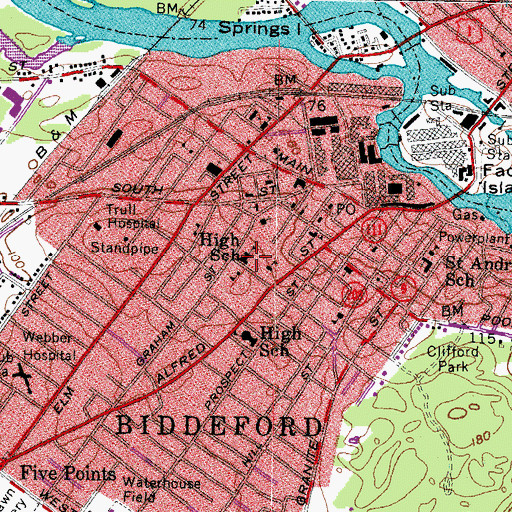 Topographic Map of Saint James School, ME