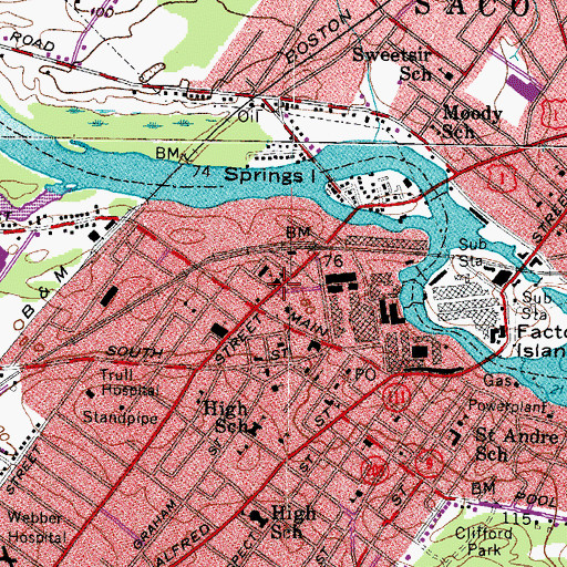 Topographic Map of Saint Joseph Church, ME