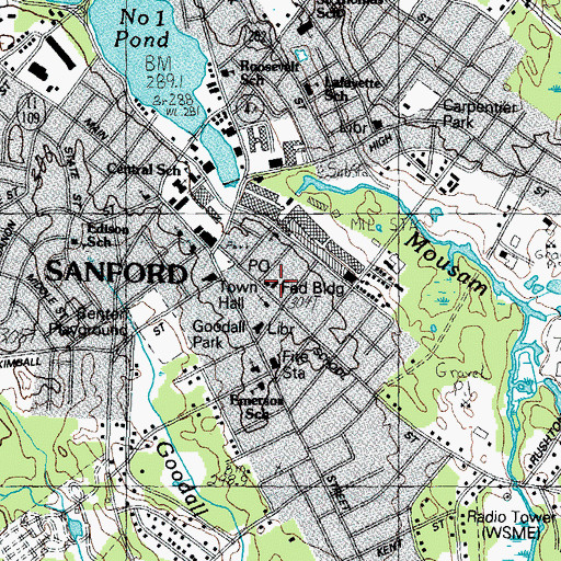Topographic Map of Sandford Post Office, ME