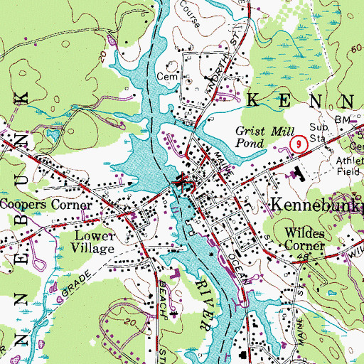 Topographic Map of Taintown Bridge, ME