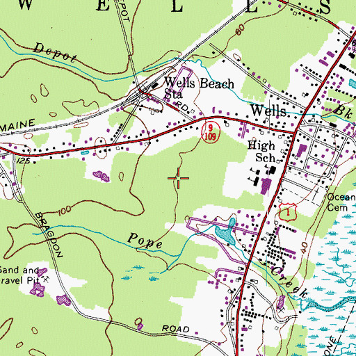 Topographic Map of Wells High School, ME