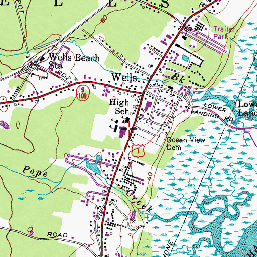 Topographic Map of Wells Junior High School, ME