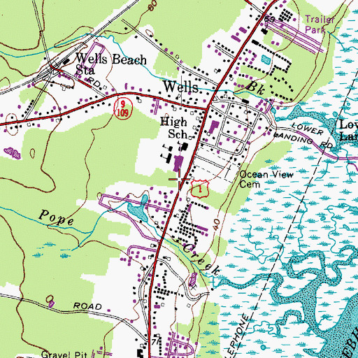 Topographic Map of Wells Public Library, ME