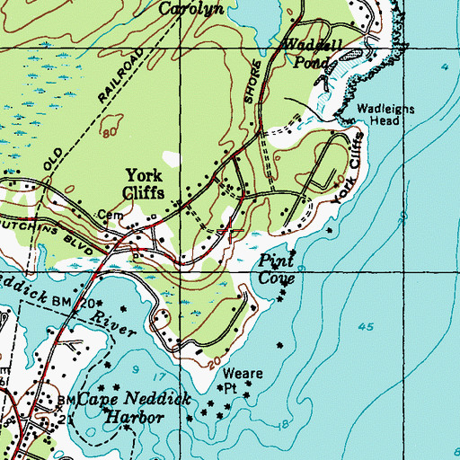 Topographic Map of York Cliff Historic District, ME