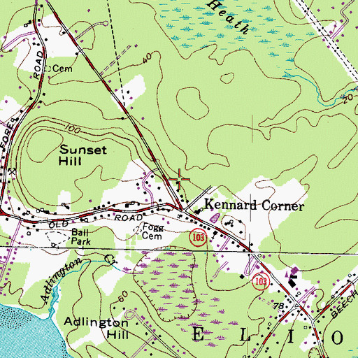 Topographic Map of John F Hill Grange, ME