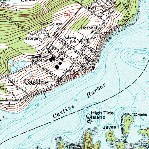Topographic Map of Andrews Hall, ME