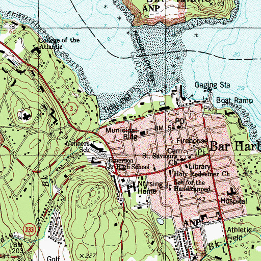 Topographic Map of Bar Harbor Chamber of Commerce, ME