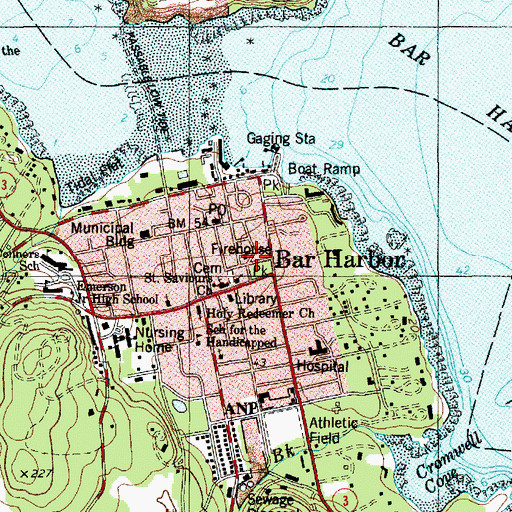 Topographic Map of Bar Harbor Fire Department, ME