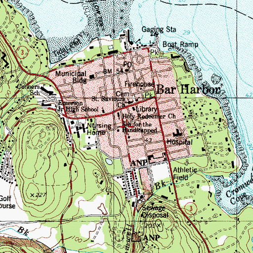 Topographic Map of Bar Harbor Historical Society Building, ME