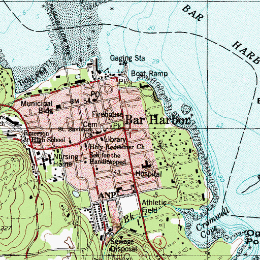 Topographic Map of Bar Harbor Historical Society Museum, ME