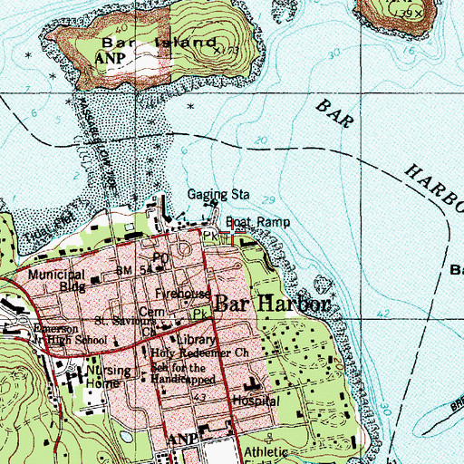 Topographic Map of Bar Harbor Shore Path, ME