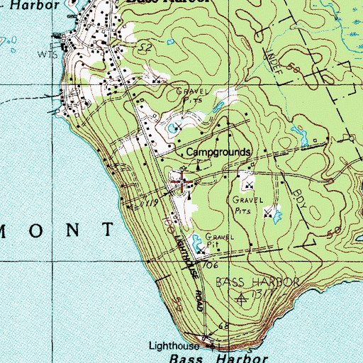 Topographic Map of Bass Harbor Campground, ME