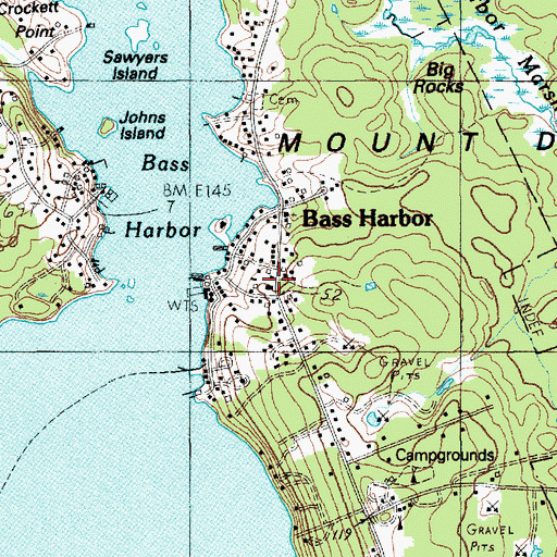 Topographic Map of Bass Harbor Post Office, ME