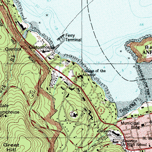 Topographic Map of Beatrix Farrand Gardens, ME
