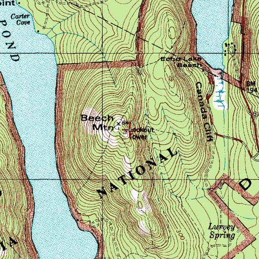 Topographic Map of Beech Mountain Lookout Tower, ME