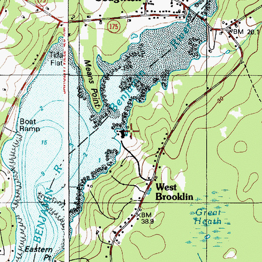 Topographic Map of Benjamin River Marine, ME