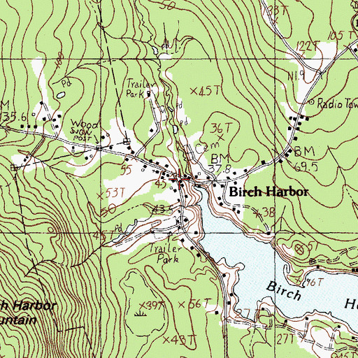 Topographic Map of Birch Harbor Post Office, ME