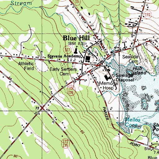 Topographic Map of Blue Hill Congregational Church, ME