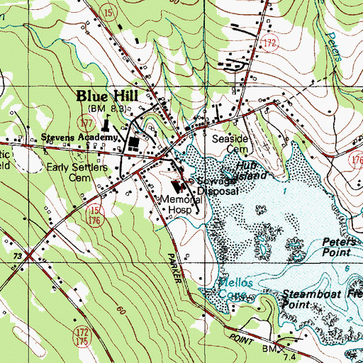 Topographic Map of Blue Hill Memorial Hospital, ME