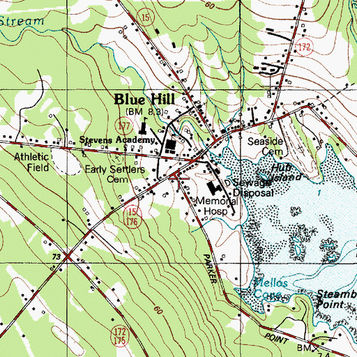 Topographic Map of Blue Hill Public Library, ME