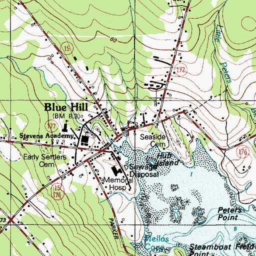 Topographic Map of Blue Hill Post Office, ME
